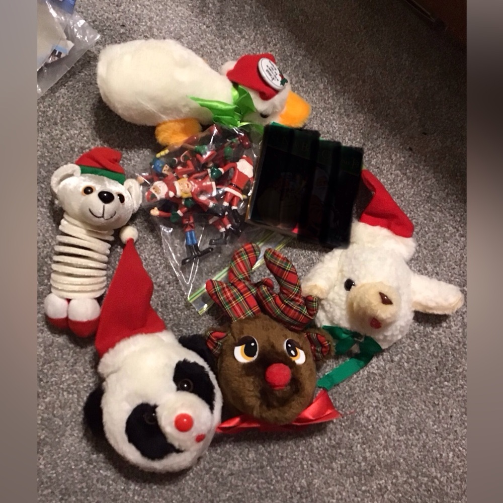 3 Christmas door knob covers, duck, slinky bear & 9 bendy characters